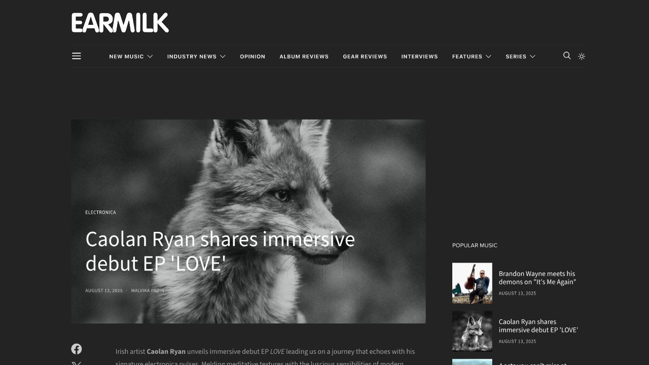 Earmilk website with a fox image and text about Caolan Ryan's 'LOVE' EP.
